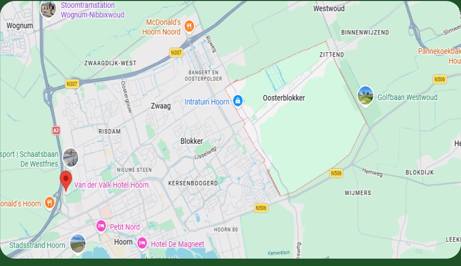 Kaart van Oosterblokker en Hoorn